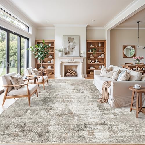 11x14 Area Rug for Living Room Washable – Large Neutral Room Size Bedroom Dining Room Rug Soft Low-Pile Modern Abstract Oversized Indoor Carpet – Non-Slip Stain-Resistant (Beige Grey) - Image 3