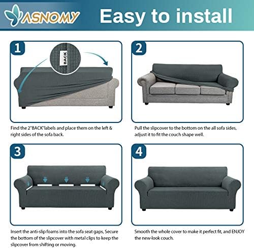 Asnomy Stretch Couch Covers Washable, loveseat Covers Slipcovers,Gray - Image 7