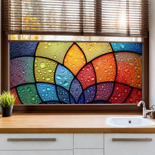 Window Privacy Film 39.37 x 17.3 in Rainbow Mosaic Static Cling by yuenengmaoyi