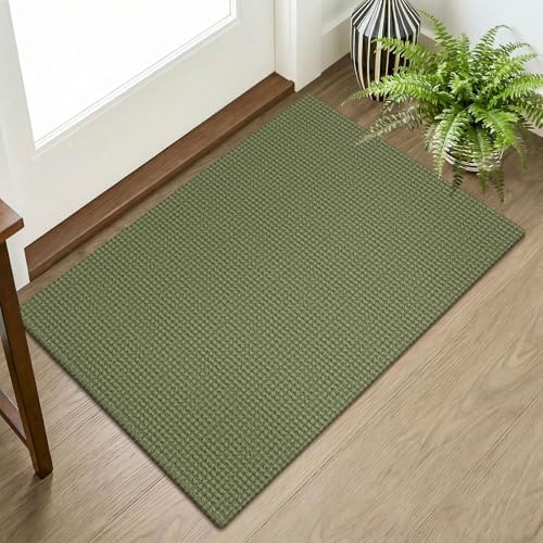 KOZYFLY Indoor Door Mat 2x3 ft Small Area Rugs Washable Front Door Mat Non Slip Rubber Backed Entryway Rug Cotton Entrance Doormat for Front Porch Kitchen Bedroom, Olive Green/Earthy Green by KOZYFLY