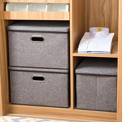 PRANDOM Large Collapsible Storage Containers with Lids [5-Pack] Linen Fabric Foldable Storage Bins Boxes Organizer Baskets Cube with Cover for Home Bedroom Closet Office Nursery (17.7x11.8x11.8) - Image 3