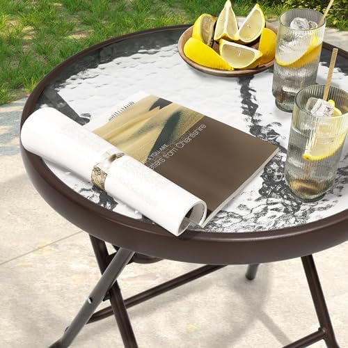 Outdoor Side Table, Small Patio End Table Set of 2, Brown - Image 4