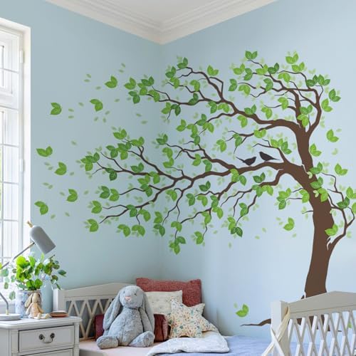 AM AMAONM 74.8x59 Inch Large Watercolor Tree Wall Decals - Peel & Stick Wall Stickers, DIY Removable Wall Art for Kids Living Room, Bedroom, Nursery Decor (Brown Trunk Green Leaves) - Image 4