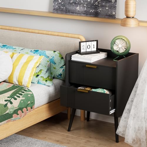 Aenuert Black Nightstand Modern Bedside Table with 2 Storage Drawer, Small Night Stand, Wooden Sofa Side Table for Bedroom, Study Room and Small Spaces - Image 4