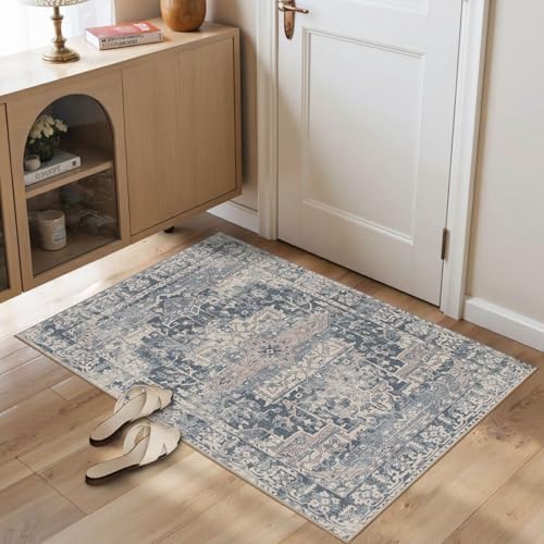 Rugxara 2x3 Entryway Rug Door Mat, Washable Samll Rug, Non Slip, Blue - Image 2