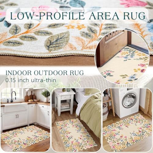 Front Door Mat Outside Entrance 2x3 Beige Colorful Floral Entry Rug - Image 5