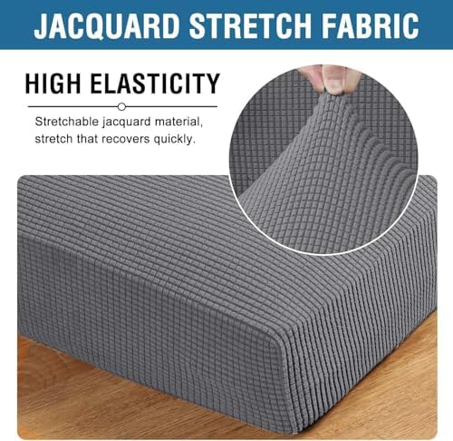 H.VERSAILTEX Super Stretch Individual Seat Cushion Covers Sofa Covers Couch Cushion Covers Slipcover Sets Thick Jacquard Textured Twill Fabric (1 Piece Chair Cushion Cover, Grey) - Image 4