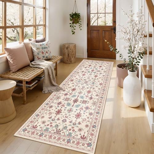 Rugxara 2x6 Pink Floral Runner Rug for Hallways Kitchen by Rugxara