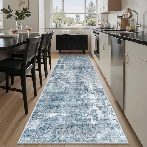 Soalmost Runner Rug 2'6"x8' Kitchen Hallway Runners Abstract Blue/Grey by Soalmost