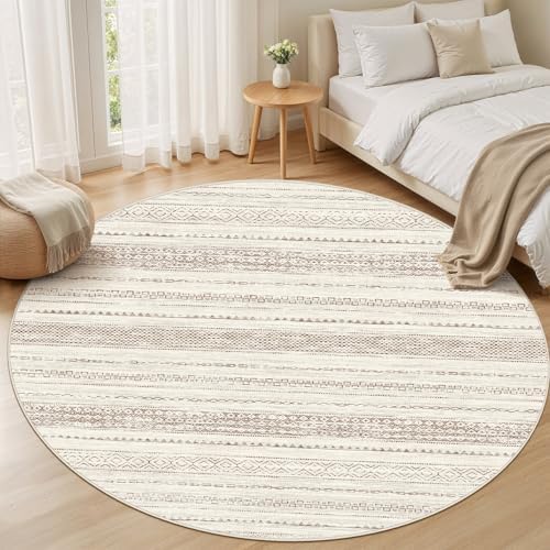 Nakagishi Round Rug Boho Area Rugs: 5x5 Washable Large Circle Neutral Soft Stain Resistant Non-Slip Carpet for Women Aged 25-45 Farmhouse Decor Enthusiasts - Living Room Bedroom Dining Room Nursery - Image 5