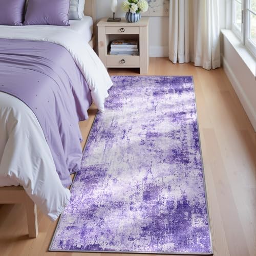 RELEANY Washable Runner 2'x8' Abstract Area Rug for Hallway Purple - Image 5