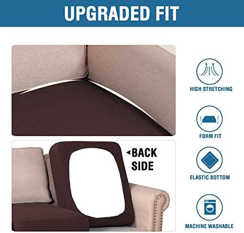 H.VERSAILTEX Super Stretch Individual Seat Cushion Covers - Sofa & Couch Cushion Slipcover Sets - Thick Jacquard Textured Twill Fabric (3 Piece XL, Chocolate) - Image 6
