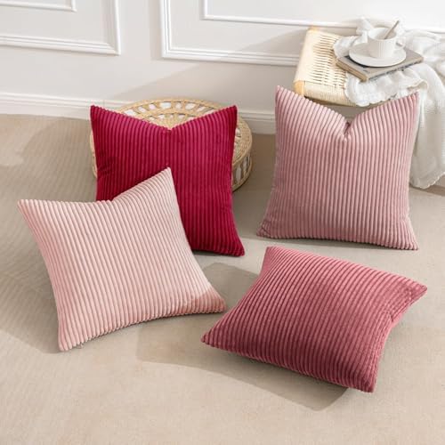 MIULEE Soft Corduroy Decorative Throw Pillow Covers Pink Series 20x20 - Image 2