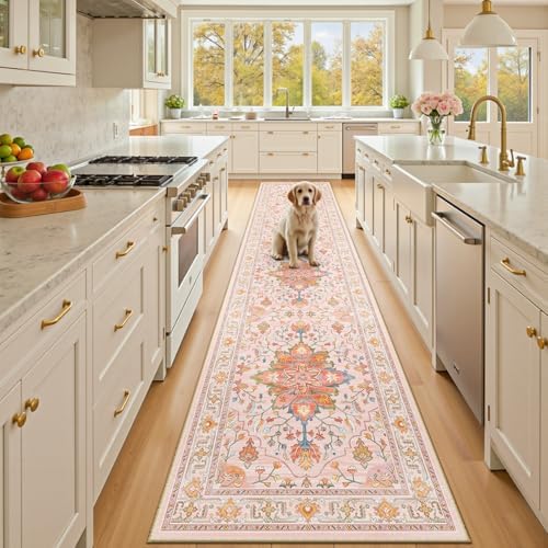 RELEANY Washable Area Rug, Runner 2'x10', Pink/Light Pink/Colorful by RELEANY
