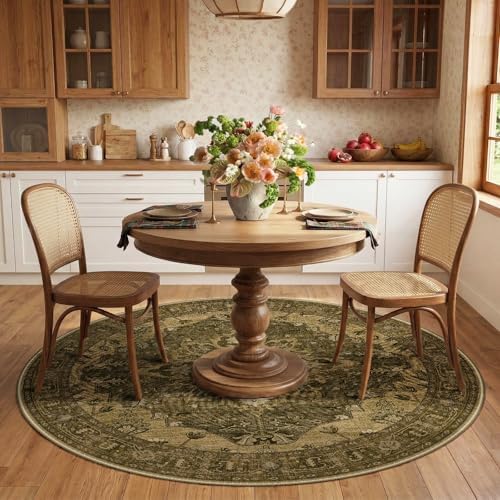 RELEANY Washable Area Rug, Round 6ft, Brown/Dark Brown - Image 2