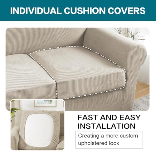 Turquoize 3 Piece Sofa Covers for 2 Cushion Couch Sofa Slipcover Soft Couch Cover for Dogs-Washable Sofa Furniture Covers with 2 Individual Cushion Covers, Feature Fabric (2 Cushion Sofa,Island Fossi) - Image 5