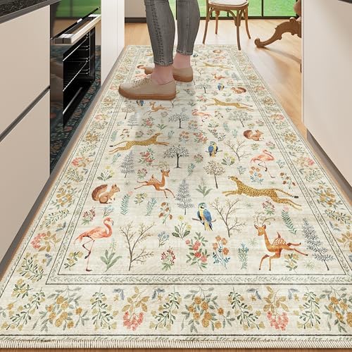 DUKINO 3x6 Kitchen Runner Rug, Washable Animal Rug for Hallway, Beige by DUKINO
