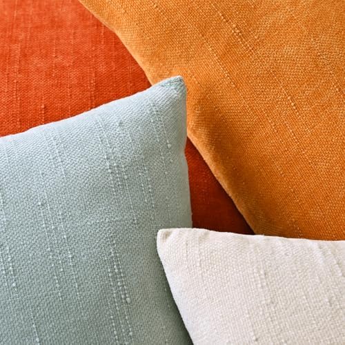 Set of 4 Soft Textured Decorative Throw Pillow Covers 20x20 Inch Cozy Farmhouse Cushion Cover Square Accent Pillow Cases for Bed Couch Sofa Living Room, Beige Aqua Burnt Orange - Image 6