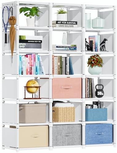 Mavivegue Book Shelf, 18 Cube Storage Organizer, DIY Bookcase, Metal Cube Bookshelf, Tall Book case for Bedroom, Living Room, Office, Closet Storage Organizer, Black Cubicle Storage Rack-White by Mavivegue