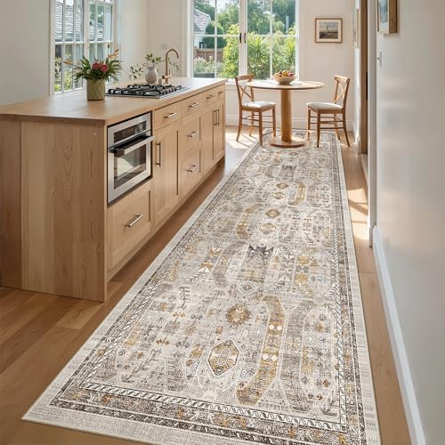 Madane Hallway Runner Rug 3x10 Washable Kitchen Runners 10ft, Brown/Gold - Image 4