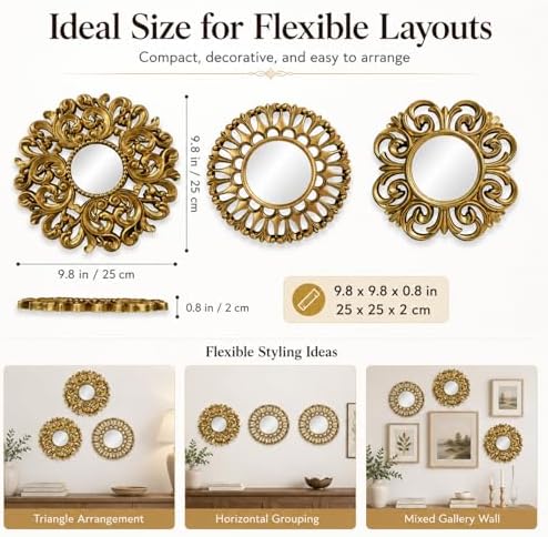 Mifoci Vintage French Wall Mirror Set of 3 Antique Gallery Decor,Round - Image 2
