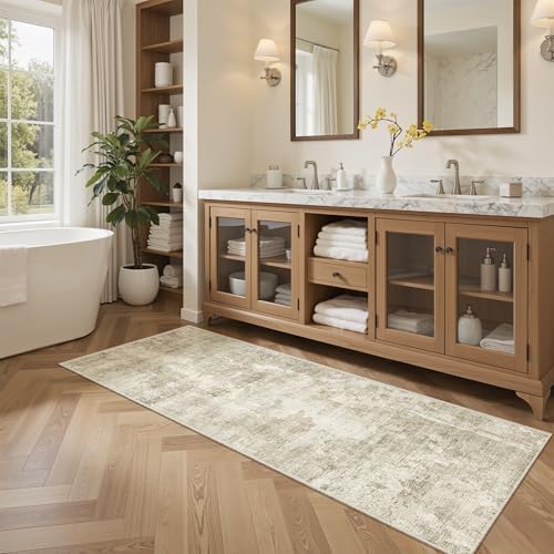 Soalmost Abstratc Runner Rug 2x5 Washable Kitchen Entry Runners Beige/Gray - Image 4