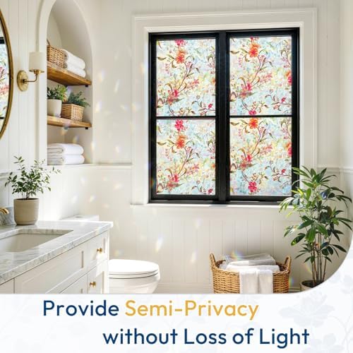 rabbitgoo Stained Glass Window Privacy Film, Cosmos Floral, 23.6" x 118.1" - Image 5