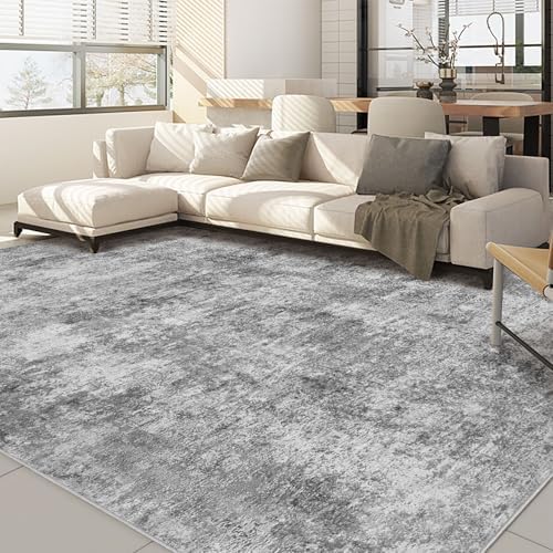 Nakagishi 9x12 Area Rugs Living Room: Washable Abstract Large Neutral Soft Rug Stain Resistant Modern Indoor Floor Non-Slip Carpet for Bedroom Nursery Kids Playroom Office Dining Room Dorm- Grey by NakagishiAreaRug