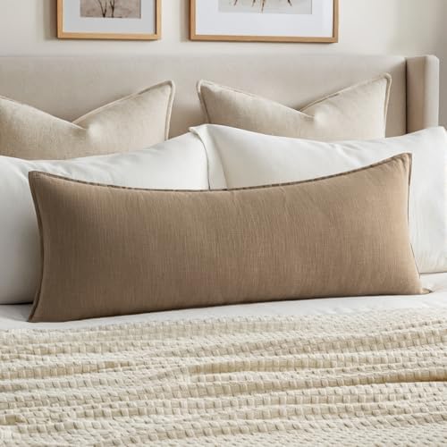 MIULEE Decorative Linen Lumbar Pillow Cover 14x36 Inch Khaki by MIULEE