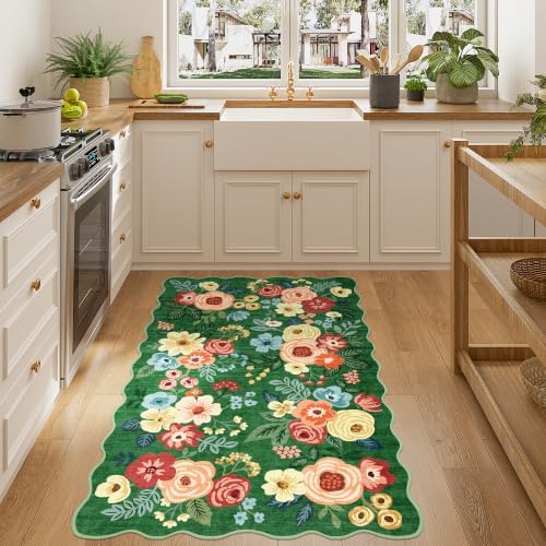 DUKINO 3x5 Area Rugs, Non Slip Floral Washable Rug for Bedroom, Dark Green - Image 5