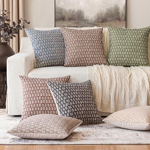 Foindtower Decorative Floral Print Throw Pillow Covers 20×20 Inch,Wine Red - Image 7