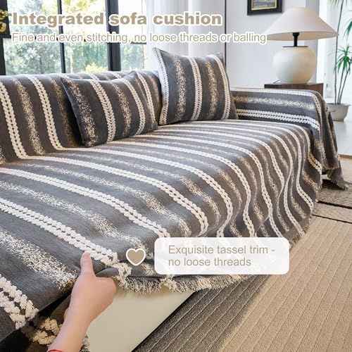 Couch Cover for Dogs Washable Sofa Cover, Sectional Couch Covers, Sofa Covers for 2 Cushion Couch, Non Slip Stripe Sofa Slipcovers Furniture Protector (Dark Gray, 75 * 118) - Image 5
