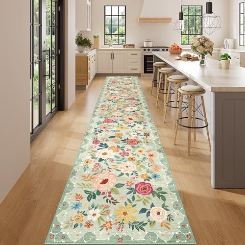 DUKINO 2x14 Runner Rug, Washable Long Kitchen Runner Rug Non Slip, Green - Image 3