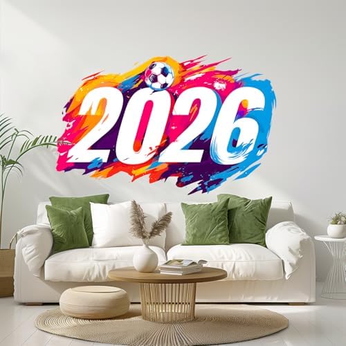 ANNA QUEEN Soccer 2026 Wall Decals Peel and Stick, Colorful Football Number Wall Stickers, Sports Wall Decor Removable Vinyl Wall Art for Boys Bedroom Game Room Decor by ANNAQUEEN