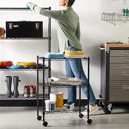 Amazon Basics 3-Shelf Adjustable Heavy Duty Storage Shelving Unit on 2" Wheels, Metal Wire Rack for Garage, Utility Shelving with Leveling Feet, 23.2"L x 13.4"W x 32.75"H, Black - Image 2