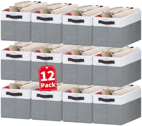 Criusia 12 Pack Large Storage Baskets for Shelves | Fabric Closet Organizers and Storage Bins with Handles for Home Organization | Decorative Collapsible Basket for Organizing Clothes Toy Nursery by Criusia