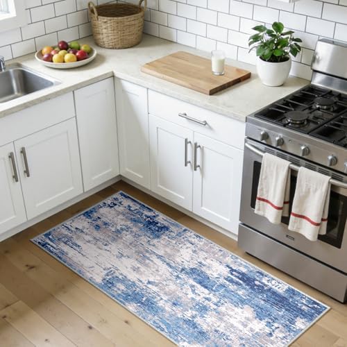 RELEANY Washable 2'x5' Abstract Area Rug for Living Room Blue Gray - Image 3
