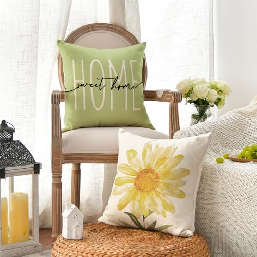 AVOIN colorlife Home Sweet Home Spring Summer Flowers Green Throw Pillow Covers, 18 x 18 Inch Cushion Case for Sofa Couch Set of 4 - Image 3