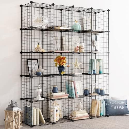 Wire Cube Storage Organizer, 25-Cube Modular Mental Grids Bookshelf, DIY Stackable Closet Cabinet for Bedroom Living Room, Office, Iron - Image 6