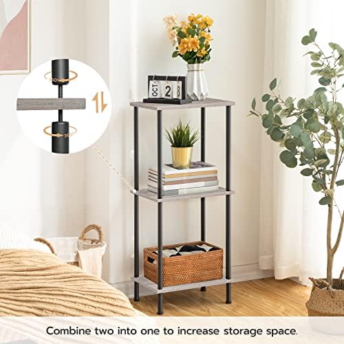 HOOBRO End Tables Set of 2, Small Side Table, Nightstand with 2-Layer Storage Shelves, Sofa Table for Small Spaces, Living Room, Bedroom, Stable Frame, Easy Assembly, Greige and Black BG09BZP201 - Image 4