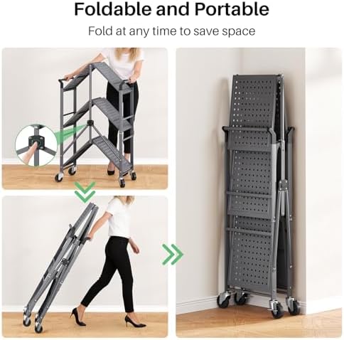 SNTD 3 Tier Rolling Cart, Metal Utility Cart on Wheels, Grey - Image 5