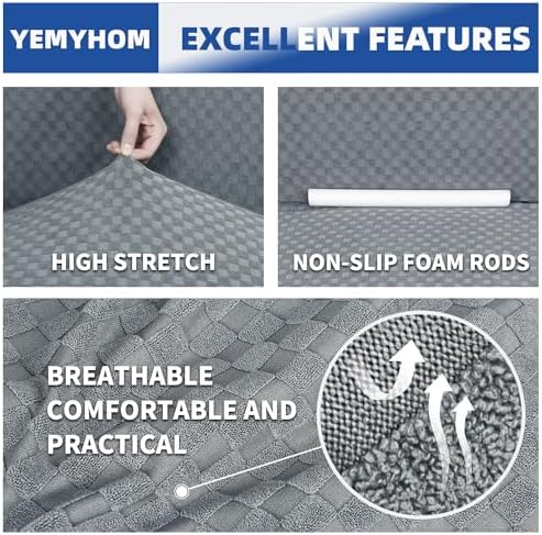 YEMYHOM Couch Cover Latest Jacquard Design High Stretch Extra Large Sofa Covers Pet Dog Cat Proof Oversized Slipcover Non Slip Magic Elastic Furniture Protector (XL Sofa, Light Gray) - Image 3