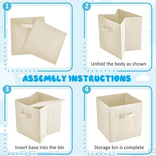 Yinder 12 Pcs Cube Storage Bin Beige 10.5''x10.5''x11'' Storage Bins for Playroom Decor Colorful Bins for Kids Foldable Baskets for Nursery Organizer Boxes Fabric Boxes - Image 6