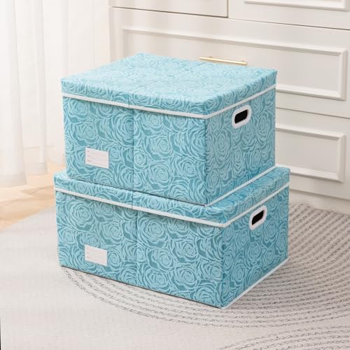 PRANDOM Jumbo Collapsible Storage Cubes with Lids Fabric Decorative Storage Bins Boxes Organizer Baskets with Cover Handles for Bedroom Closet Living Room 23.2x15.7x11.8 Inch 3 Pack - Image 2