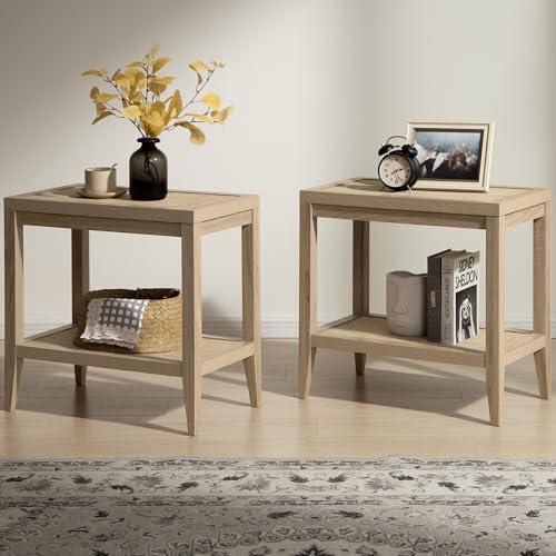 SICOTAS Rattan End Table Nightstand Set of 2, Side Table with Storage - Image 2