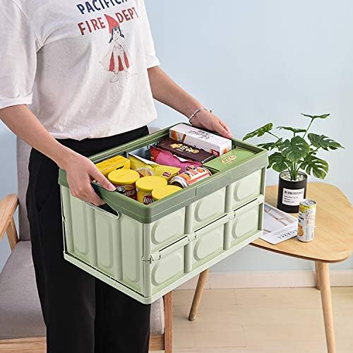 Lidded Storage Bins 2 Pack 30L Collapsible Storage Box Crates Plastic Tote Storage Box Container Stackable Folding Utility Crates for Clothes Books Snack Shoe Bag and Grocery Storage Bin-Green - Image 3