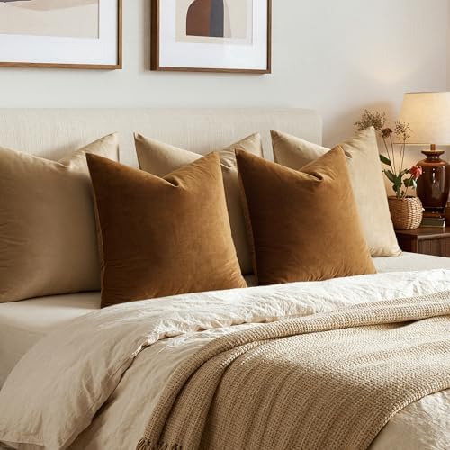 MIULEE 24x24 Inch Pack of 2 Euro Velvet Throw Pillow Covers Golden Brown - Image 3