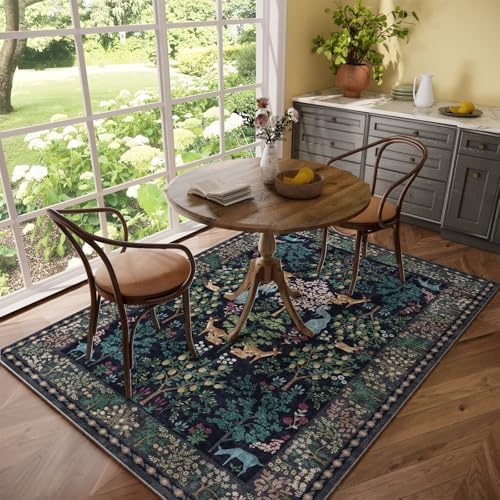 Washable Area Rugs for Living Room: 5x7 Bedroom Rug Vintage Area Rug Stain Resistant Non Slip Low Pile Lightweight Soft Indoor Carpets for Living Room Dining Room Kitchen Nursery Kids Room Farmhouse - Image 6