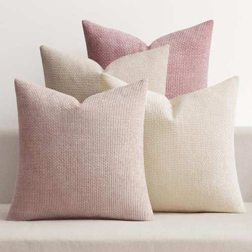 MIULEE Soft Decorative Chenille Pillow Covers Light Pink 18x18 Pack of 4 by MIULEE