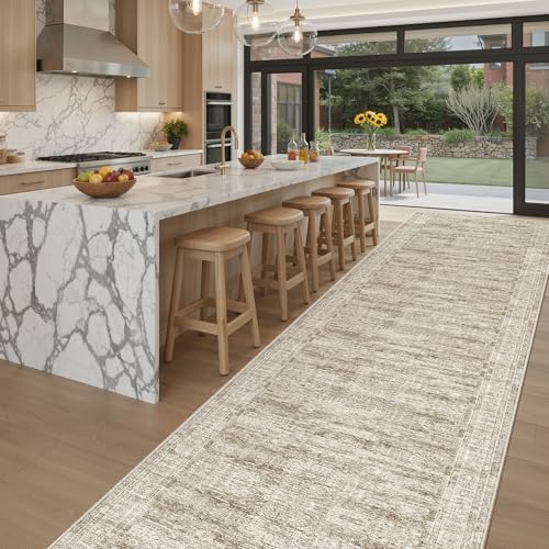 Soalmost Washable 3x18 Hallway Runner Rug Non-Slip Kitchen Entry Rugs Brown by Soalmost
